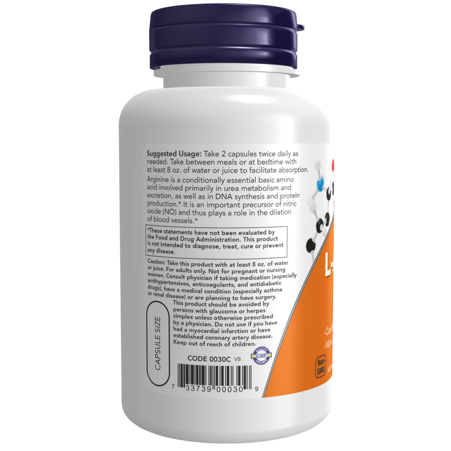 L-Arginina de Now Foods, 500 mg, 100 cápsulas