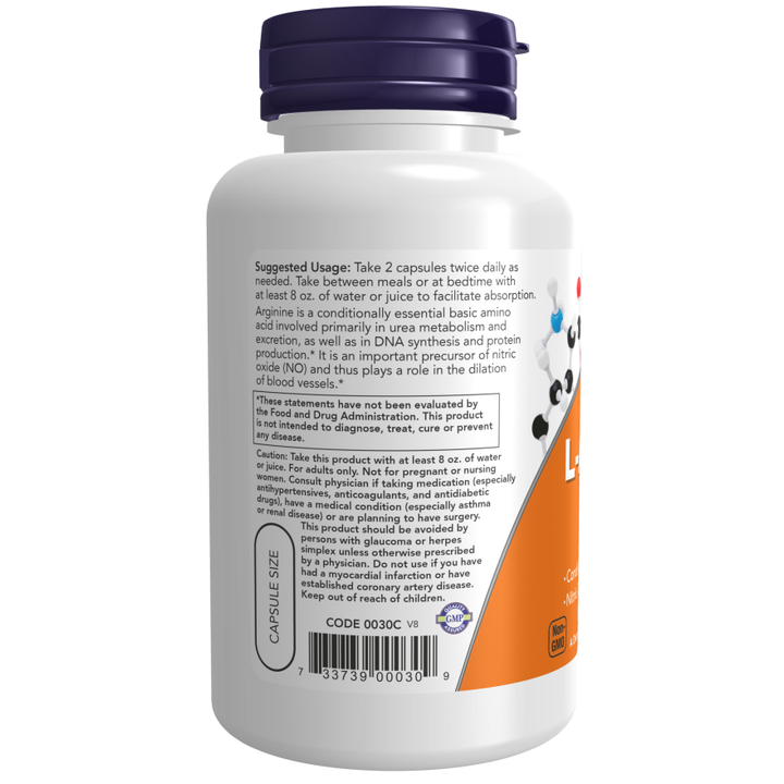 L-Arginina de Now Foods, 500 mg, 100 cápsulas