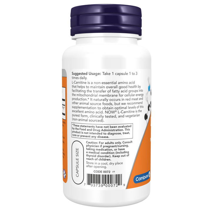 L-Carnitina de NOW Foods 500 mg - 180 cápsulas