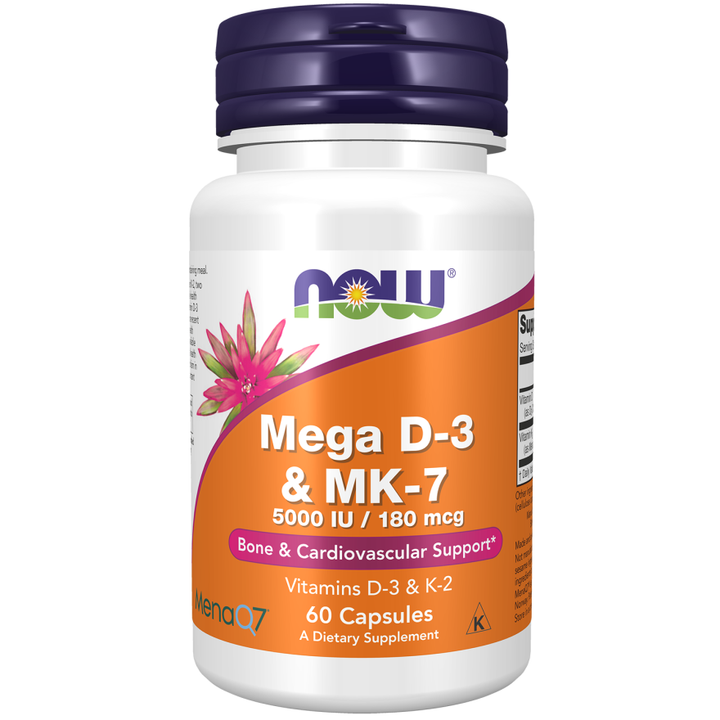 Mega D-3 y MK-7 de NOW Foods, 60 cápsulas