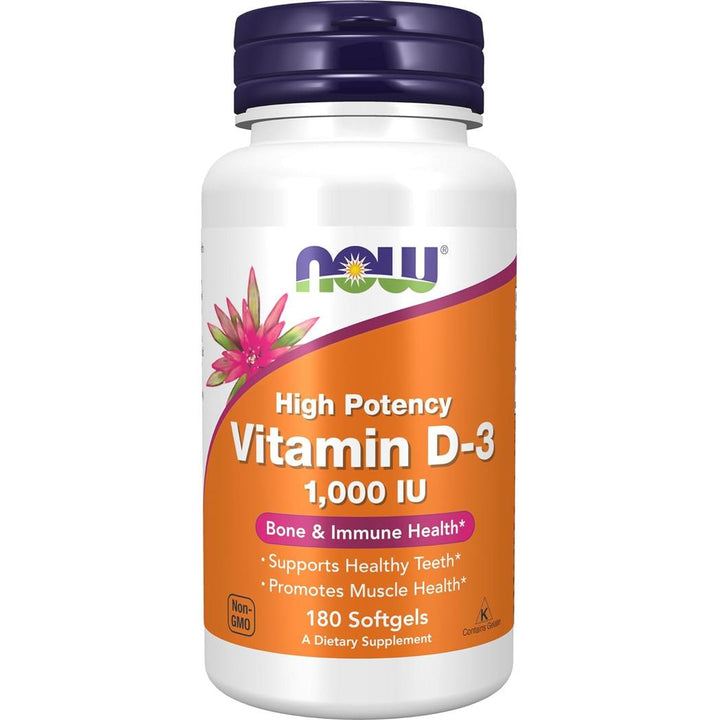 Vitamina D-3 de NOW Foods, 1000 UI, 180 cápsulas blandas