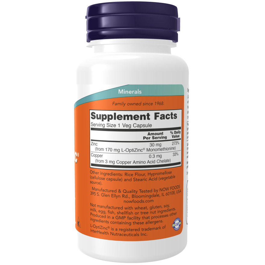 NOW Foods L-OptiZinc® 30 mg 100 Veg Capsules