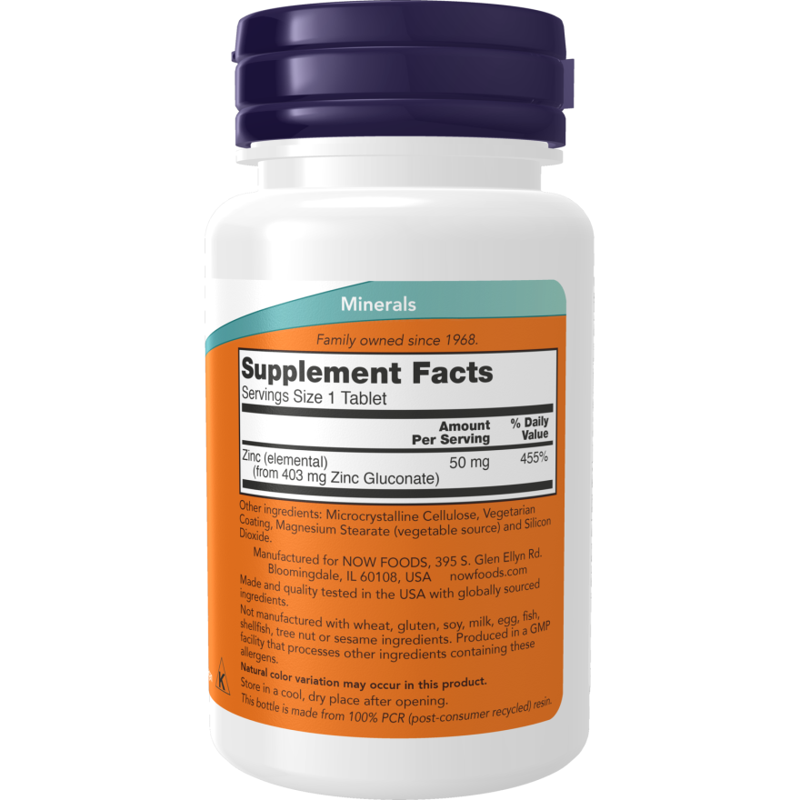 NOW Foods Zinc 50 mg 250 comprimidos