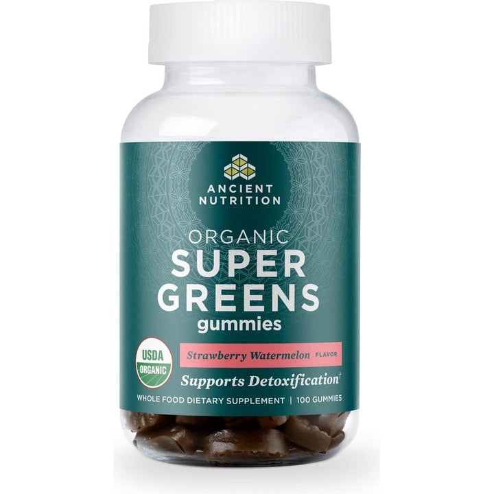 Ancient Nutrition Supergreens Gummy, Organic Superfood Gummy 100 Count, Strawberry Watermelon