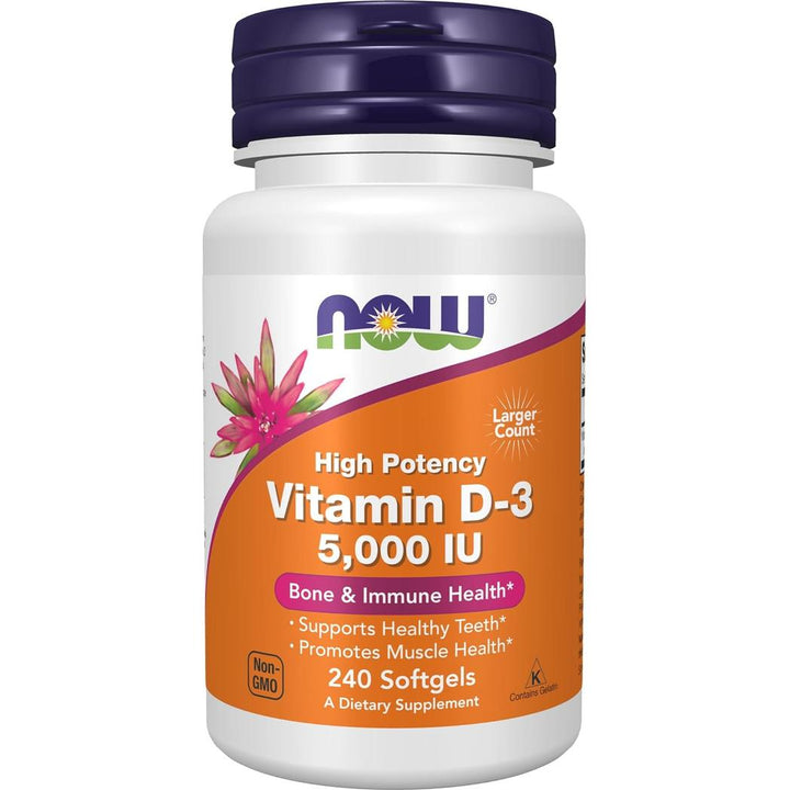 Vitamina D-3 de NOW Foods, 5000 UI, 240 cápsulas blandas