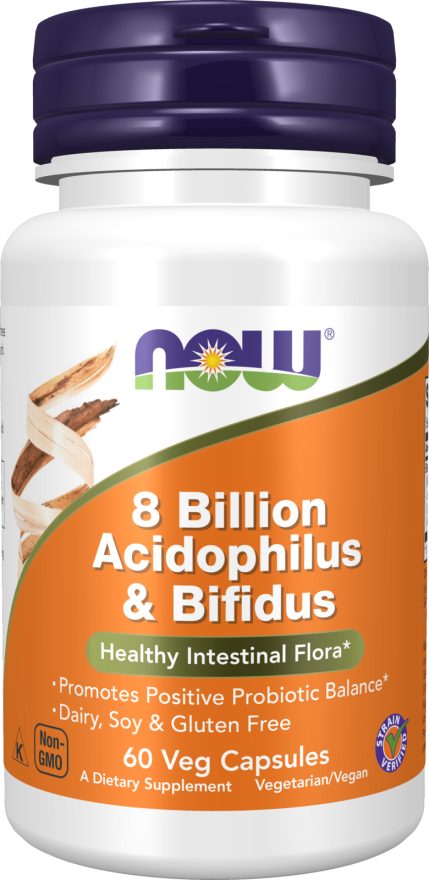 NOW Foods 8 Billion Acidophilus & Bifidus 60 Veg Capsules