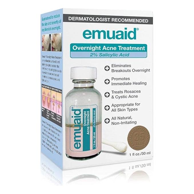 EMUAID Overnight Acne Treatment - 1 fl oz 2% Salicylic Acid-Rosacea, Cystic Acne