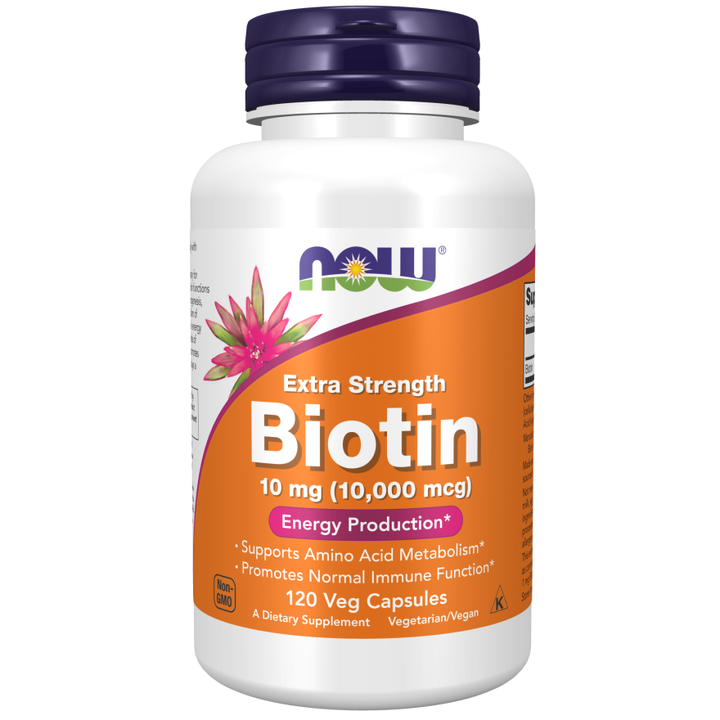 NOW Foods Biotin 10 mg (10,000 mcg), Extra Strength 120 Veg Capsules