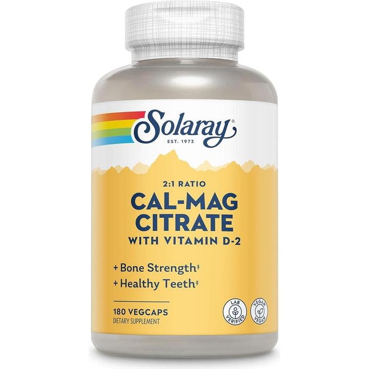 Citrato de calcio y magnesio con vitamina D de Solaray, 180 cápsulas