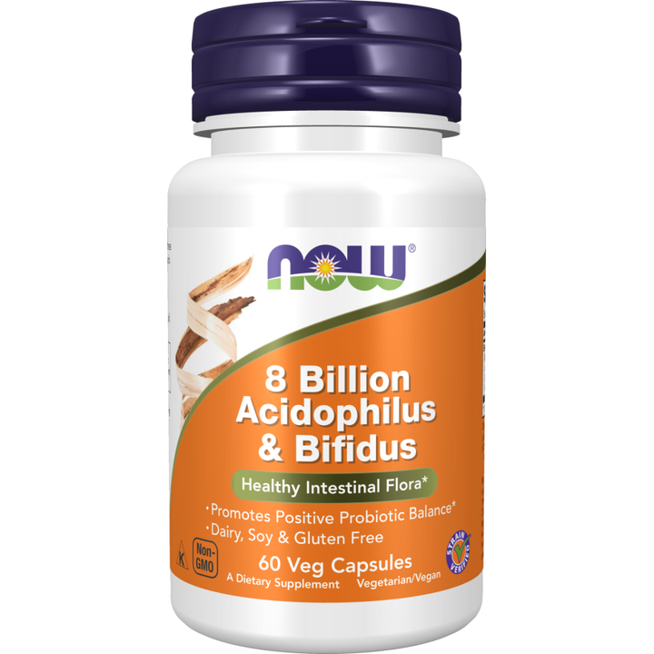 NOW Foods 8 mil millones de acidophilus y bifidus, 60 cápsulas vegetales