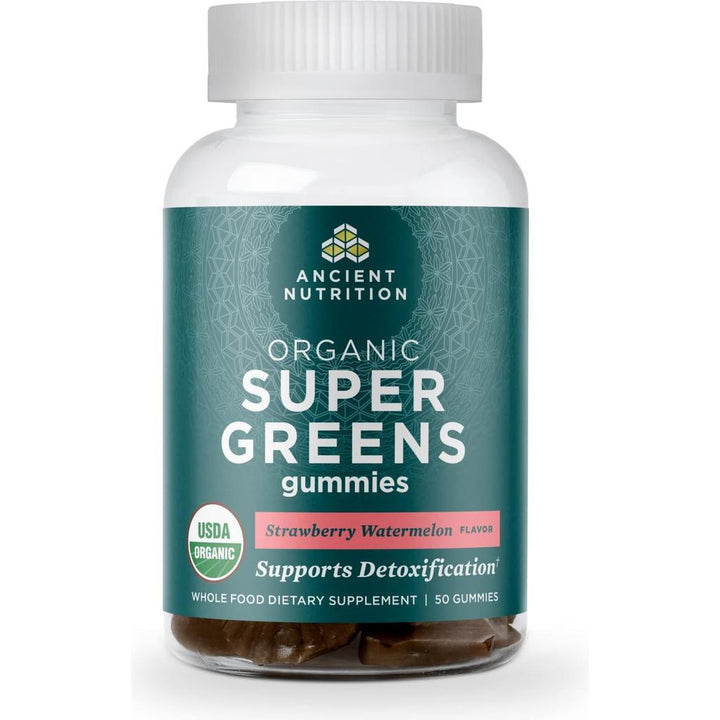 Ancient Nutrition Supergreens Gummy, Organic Superfood Gummy 50 Count, Strawberry Watermelon