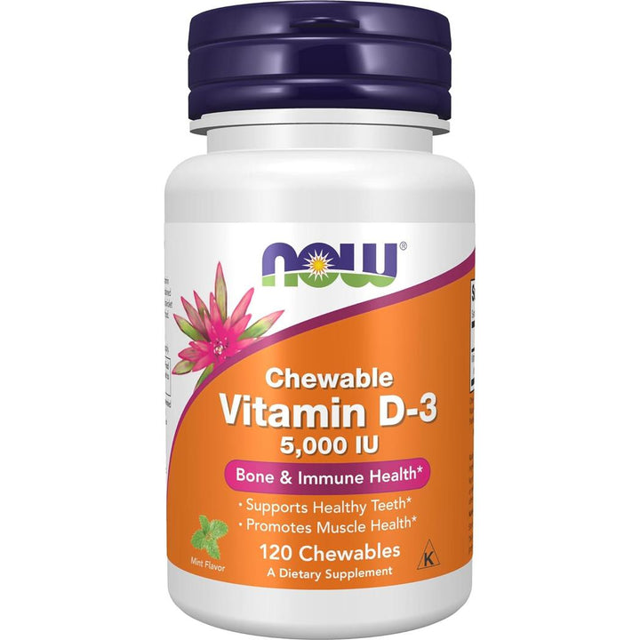 Vitamina D-3 de Now Foods, 5000 UI, 120 tabletas masticables