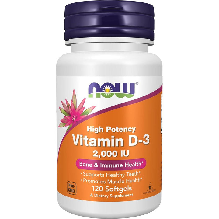 Vitamina D-3 2000 UI de NOW Foods, 120 cápsulas blandas