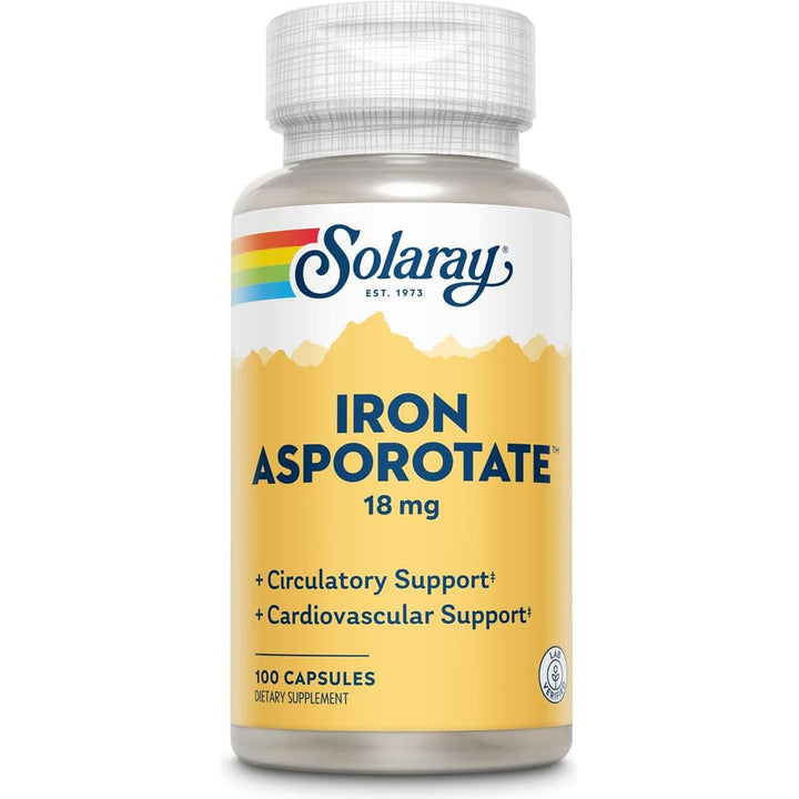 Asporotato de hierro de Solaray - 18 mg - 100 cápsulas