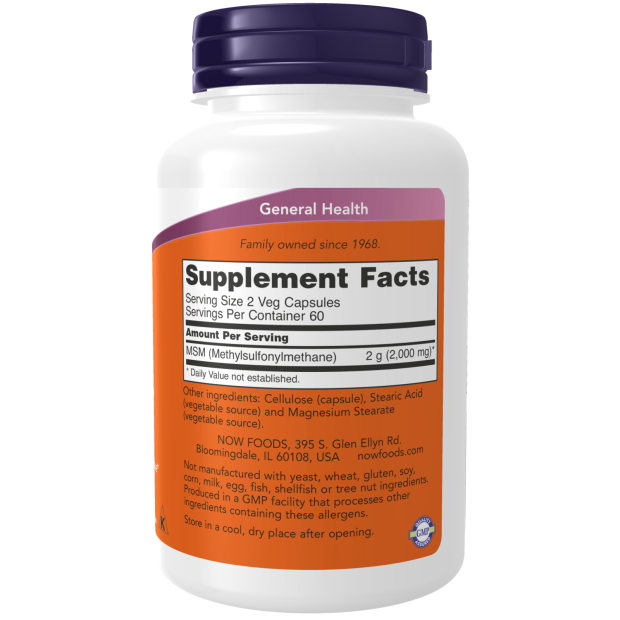 NOW Foods MSM - Methylsulphonylmethane  120 Capsules  1000mg