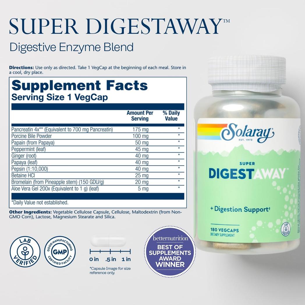 Solaray Super DigestAway - 180 capsules