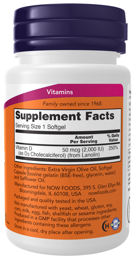 NOW Foods Vitamin D-3 2000 IU 30 Softgels