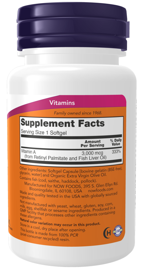 NOW Foods Vitamin A 10,000 100 Softgels