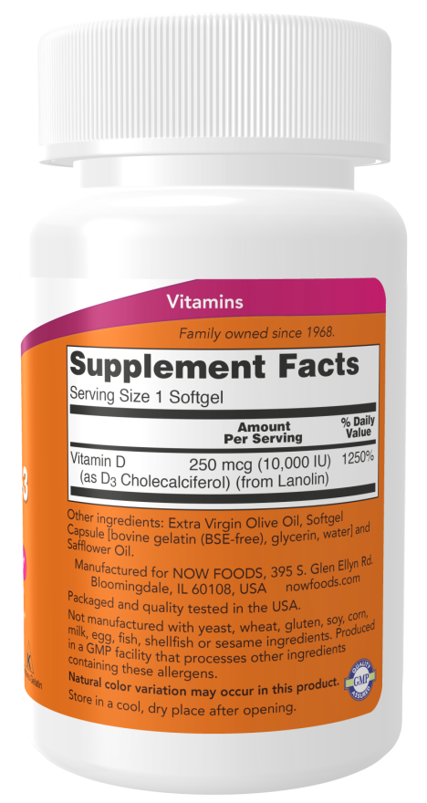 NOW Foods Vitamin D-3 10,000 IU 120 Softgels