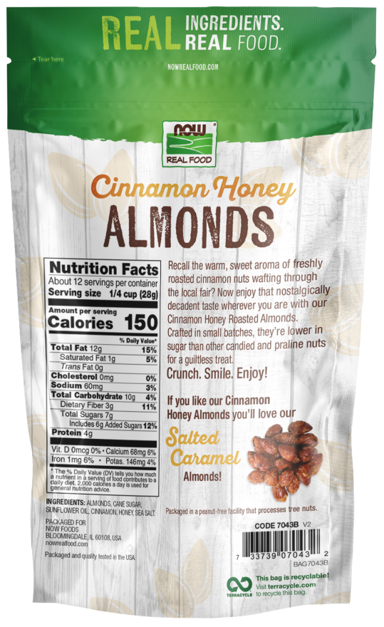 Now Foods Almonds, Cinnamon Honey 12 oz