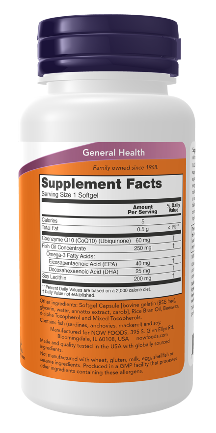 NOW Foods CoQ10 w/ Omega-3 Fish Oil 60 mg  60 Softgels