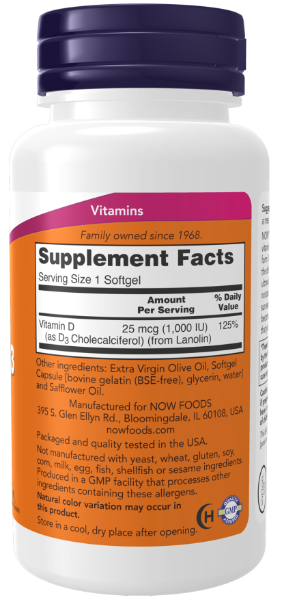 NOW Foods Vitamin D-3 1000 IU 360 Softgels