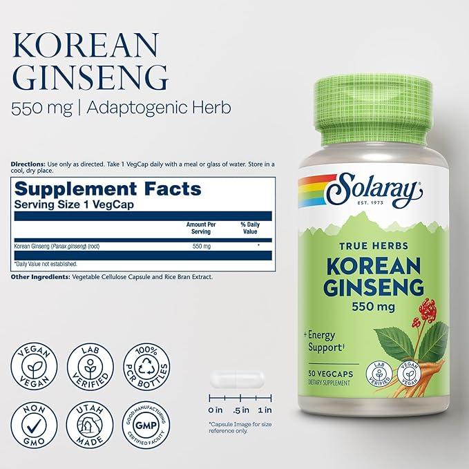 Solaray Ginseng Coreano 550 mg - 50 cápsulas