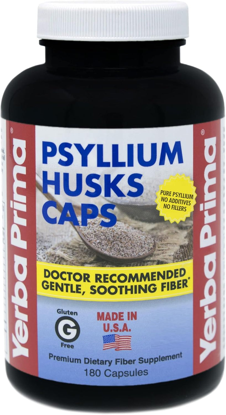 Cápsulas de cáscara de psyllium de Yerba Prima, 625 mg, 180 cápsulas