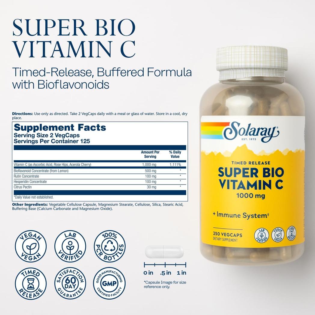 Solaray Super Bio C - Tamponado - 250 cápsulas