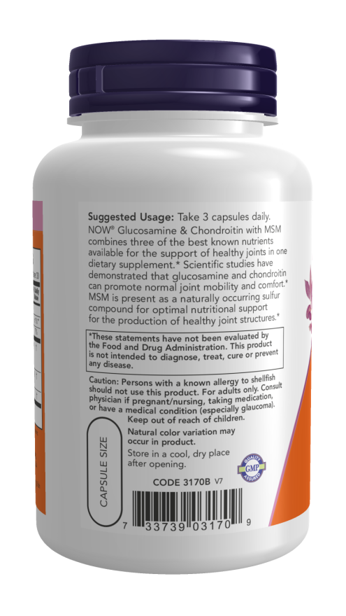 NOW Foods Glucosamine, Chondroitin & MSM  180 Capsules