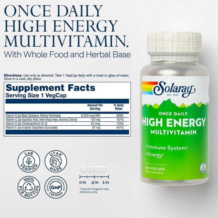 Multivitamínico de alta energía de una sola dosis diaria de Solaray - 60 cápsulas