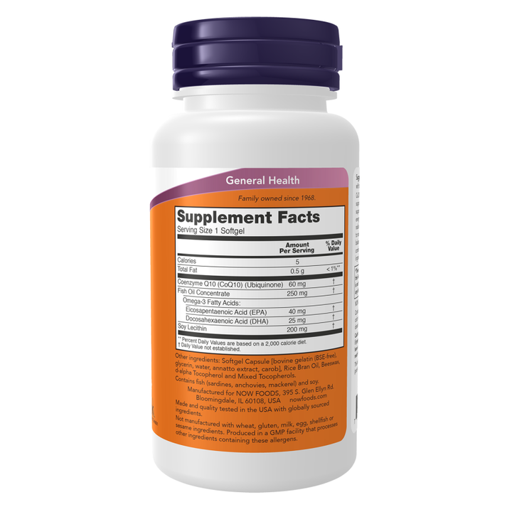 CoQ10 de 60 mg con aceites de pescado omega 3 de NOW Foods - 120 cápsulas blandas