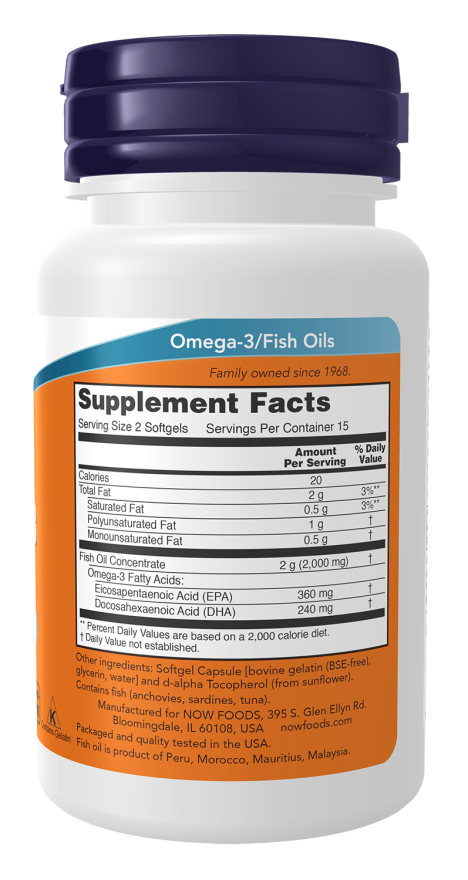 NOW Foods Omega-3 1000 mg Fish Oil Concentrate - 100 Softgels