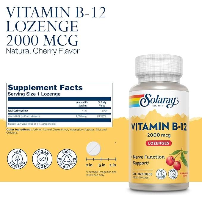 Vitamina B-12 Solaray 2000 mcg - 90 pastillas