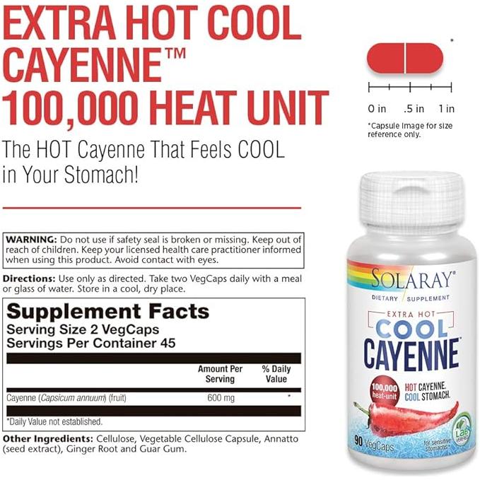 Solaray Extra Hot Cool Cayenne - 90 cápsulas 100000 u.