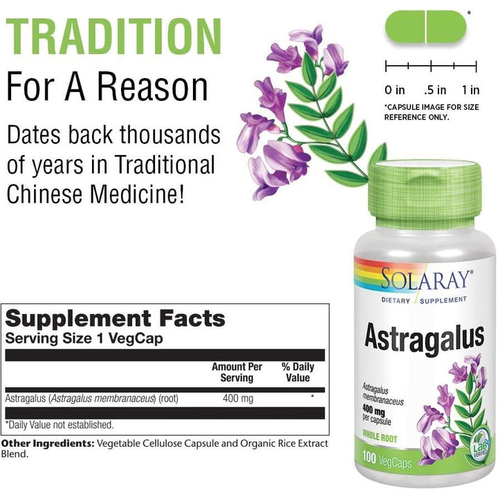 Astrágalo de Solaray - 100 cápsulas de 400 mg