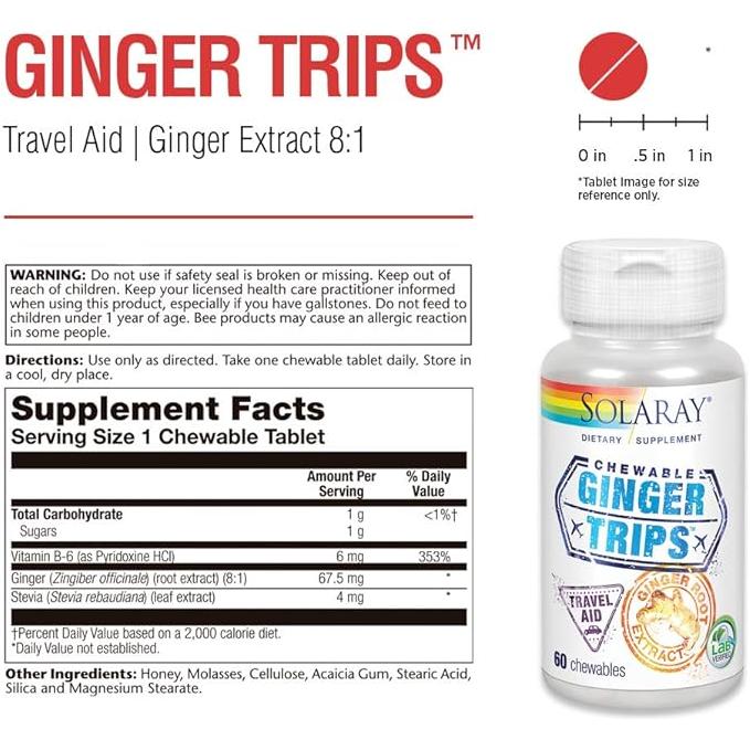 Galletas masticables Ginger Trips de Solaray: 60 unidades