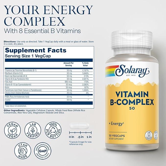 Complejo de vitamina B 50 de Solaray --- 50 cápsulas