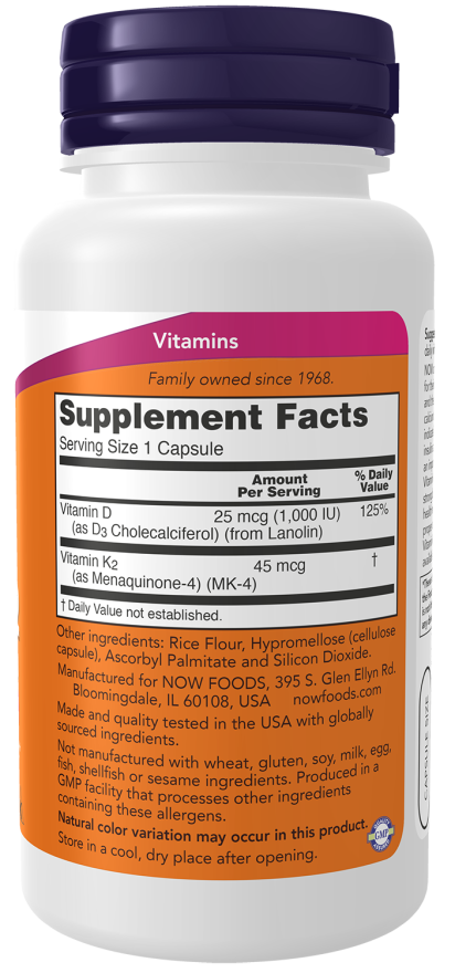 Now Foods Vitamin D-3 & K-2 - 120 Vcaps