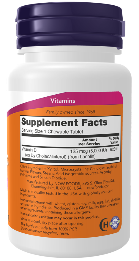 Now Foods Vitamin D-3 5,000 IU - 120 Chewables