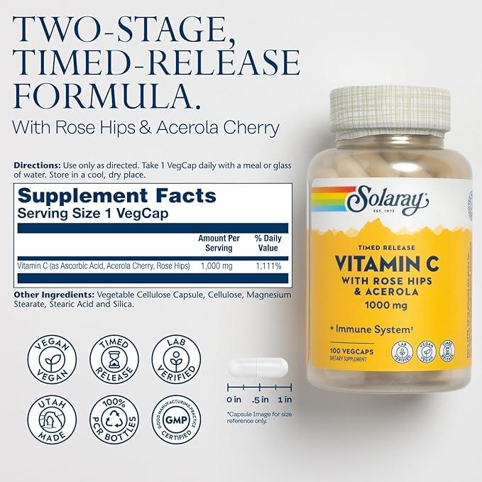 Solaray Vitamin C - 1000 mg Two Stage Timed Release - 100 capsules