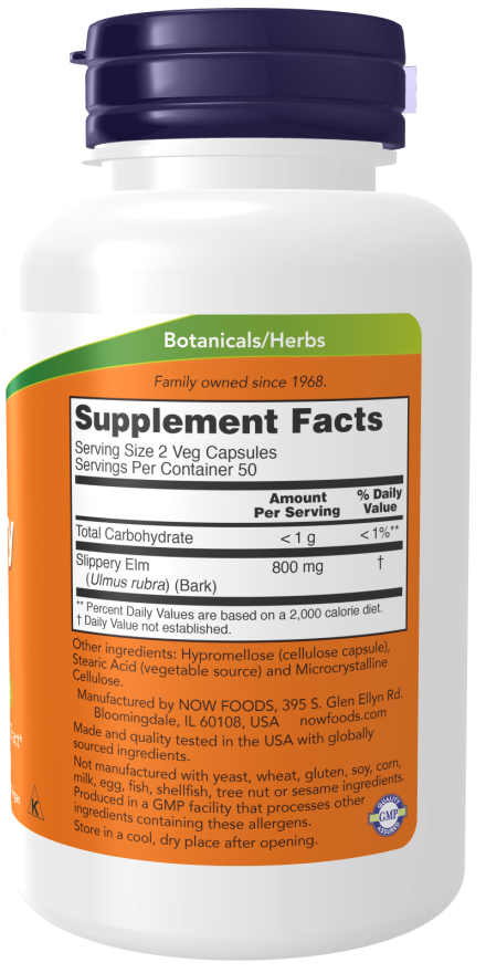 NOW Foods Slippery Elm 400 mg 100 Veg Capsules