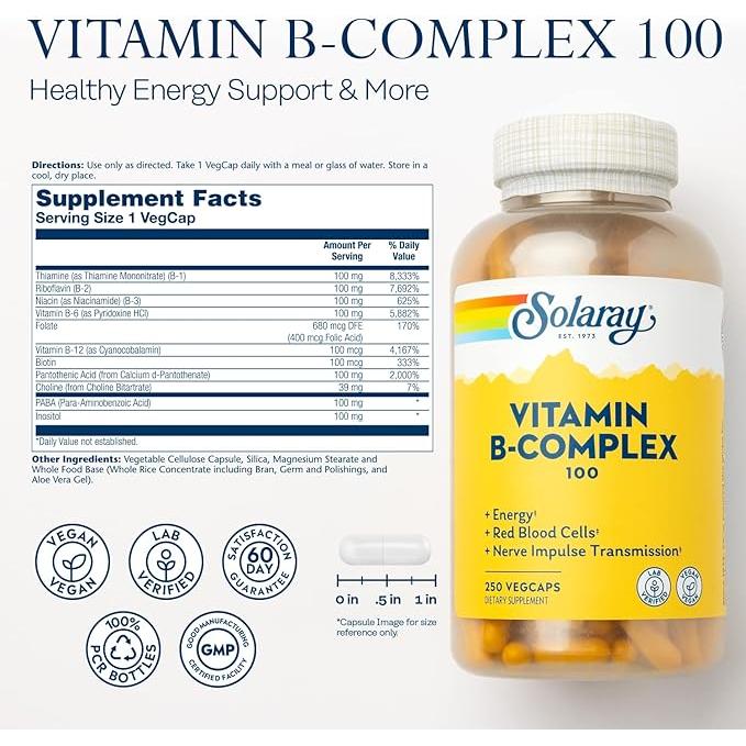 Complejo de vitamina B de Solaray 100 - 250 cápsulas