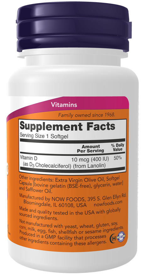 NOW Foods Vitamin D-3 400 IU - 180 Softgels