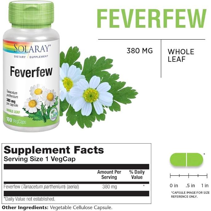 Solaray Feverfew Leaves - 100 capsules  380 mg