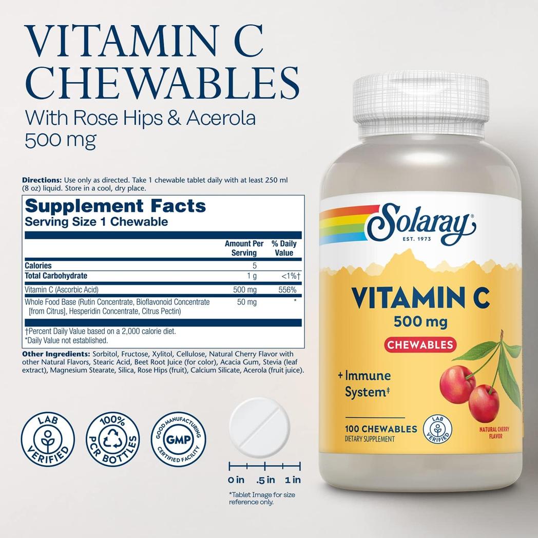 Solaray Vitamin C - 500 mg - Chewable Cherry - 100 wafers