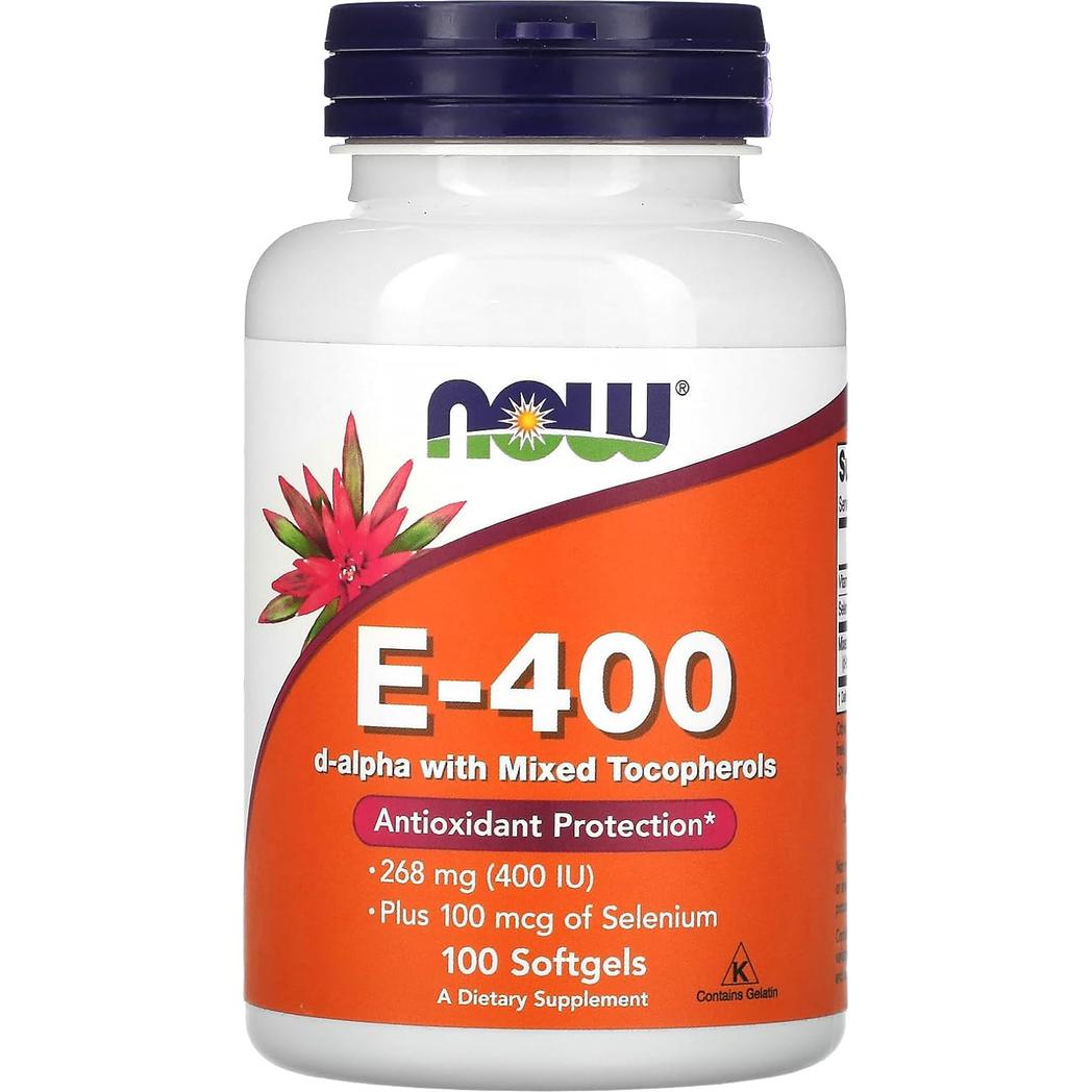 Vitamina E 400 UI de Now Foods, 250 cápsulas blandas con tocoferoles mixtos