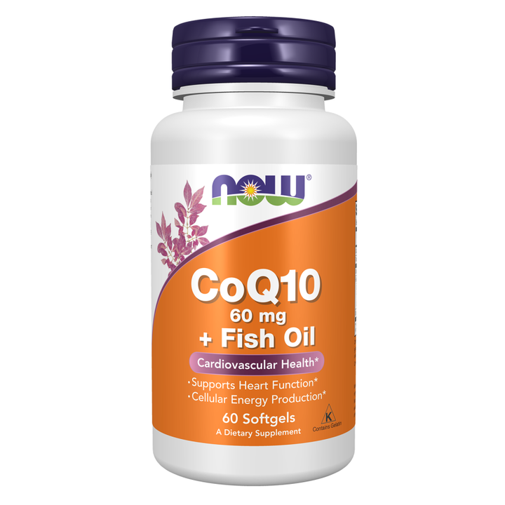 CoQ10 con aceite de pescado omega-3 de NOW Foods, 60 mg, 60 cápsulas blandas