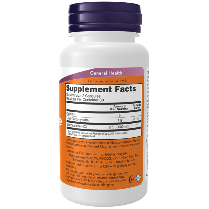 Glucosamina 1000 de NOW Foods (clorhidrato de glucosa 1000 mg) - 180 cápsulas vegetales