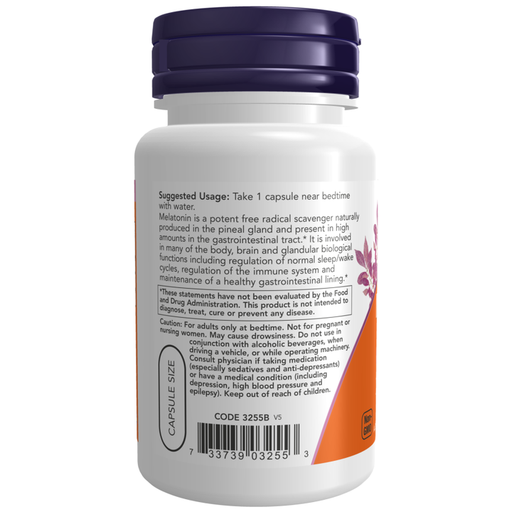 Melatonina de NOW Foods, 3 mg, 180 cápsulas